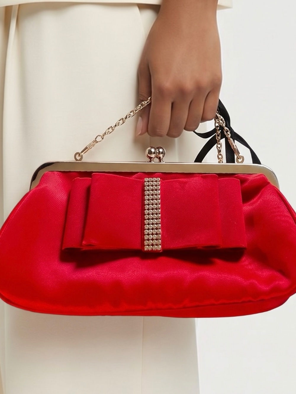 Pink Stix Y2K Red Satin Clutch Rhinestone Detail Party Wedding Formal Purse